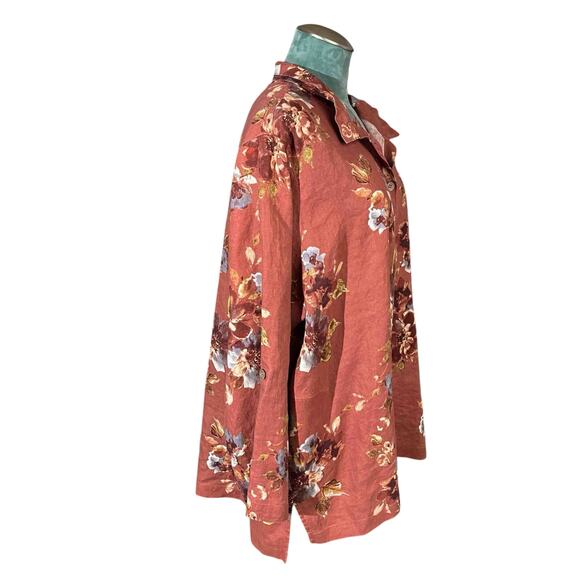 John Mark Tunic Style Rust Floral Button Front Shirt Size 2X - Picture 7 of 12